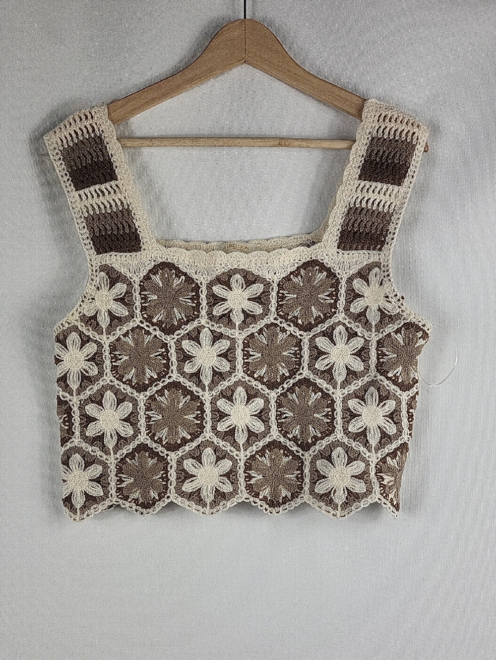 Rebellion 100% Cotton Crochet Granny Square Cropped Tank